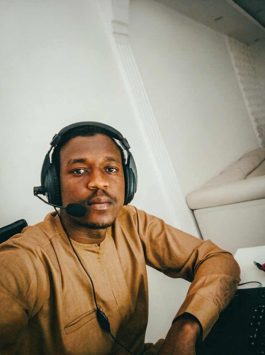 Ismaël Ahamat en session de travail avec casque audio